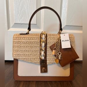 Aldo Tan and Cream Satchel with Gold Accents